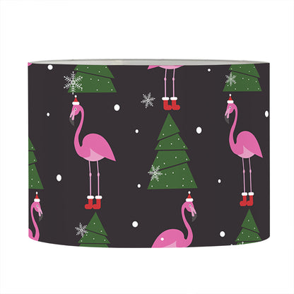 Pink Christmas Flamingo Pattern Print Drum Lamp Shade
