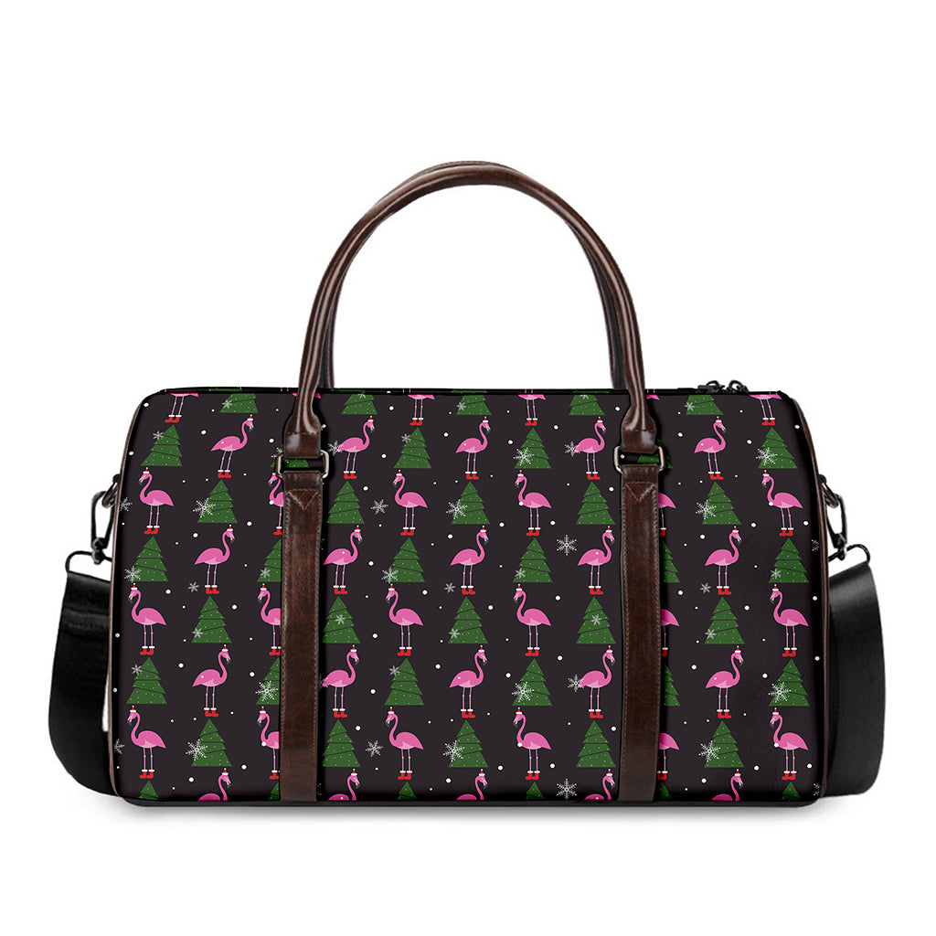 Pink Christmas Flamingo Pattern Print Duffle Bag