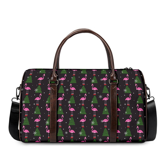 Pink Christmas Flamingo Pattern Print Duffle Bag