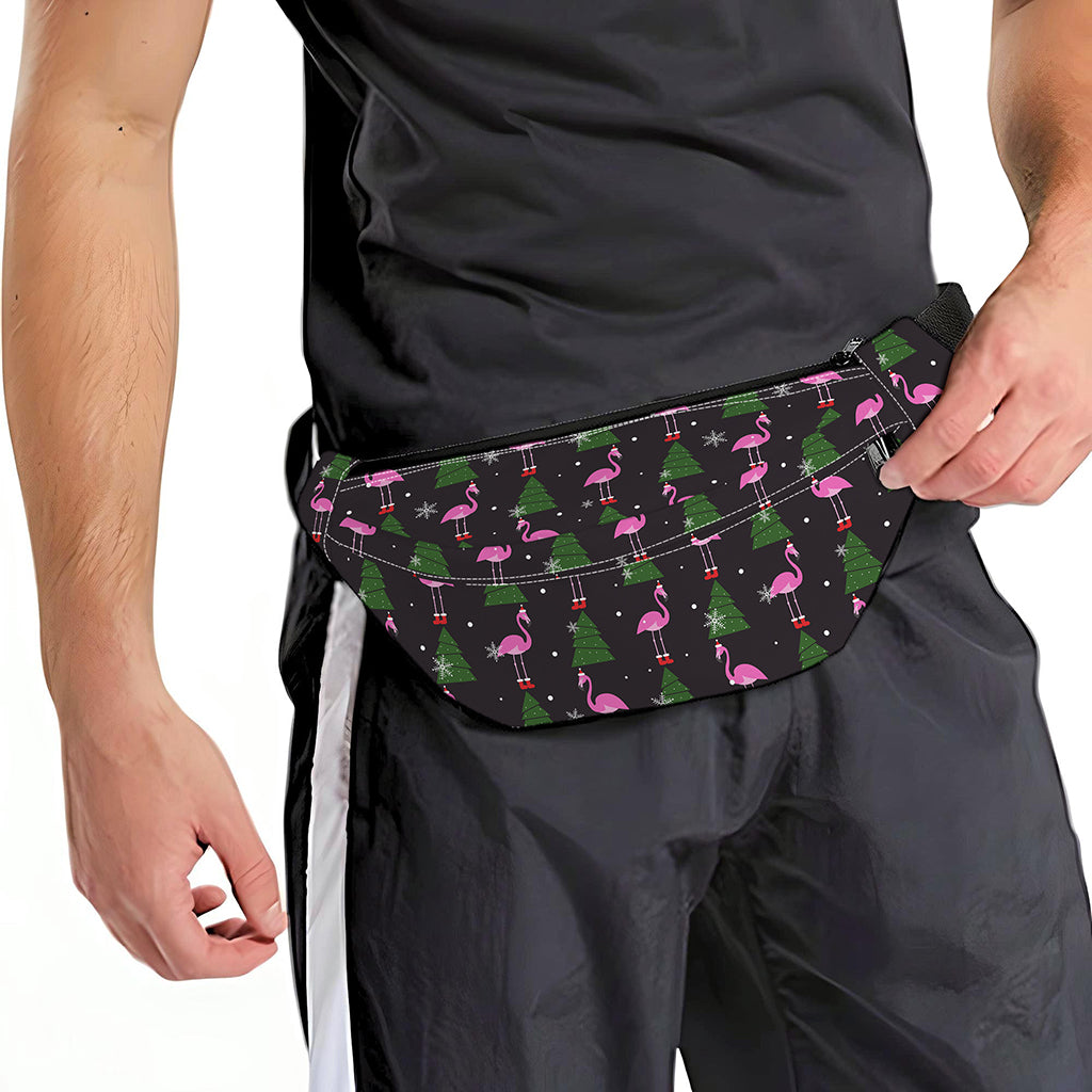 Pink Christmas Flamingo Pattern Print Fanny Pack