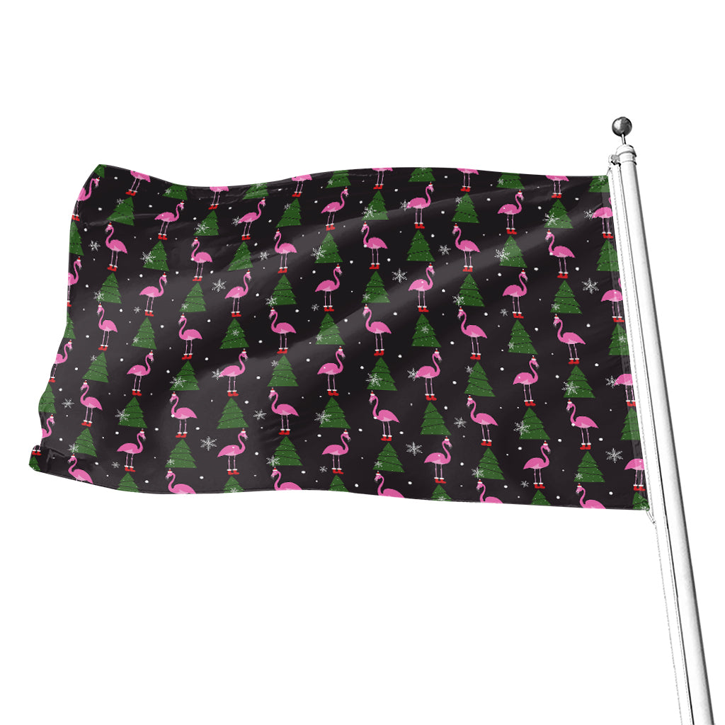 Pink Christmas Flamingo Pattern Print Flag