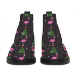 Pink Christmas Flamingo Pattern Print Flat Ankle Boots