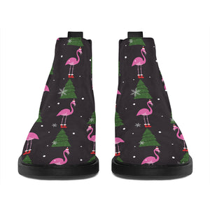 Pink Christmas Flamingo Pattern Print Flat Ankle Boots