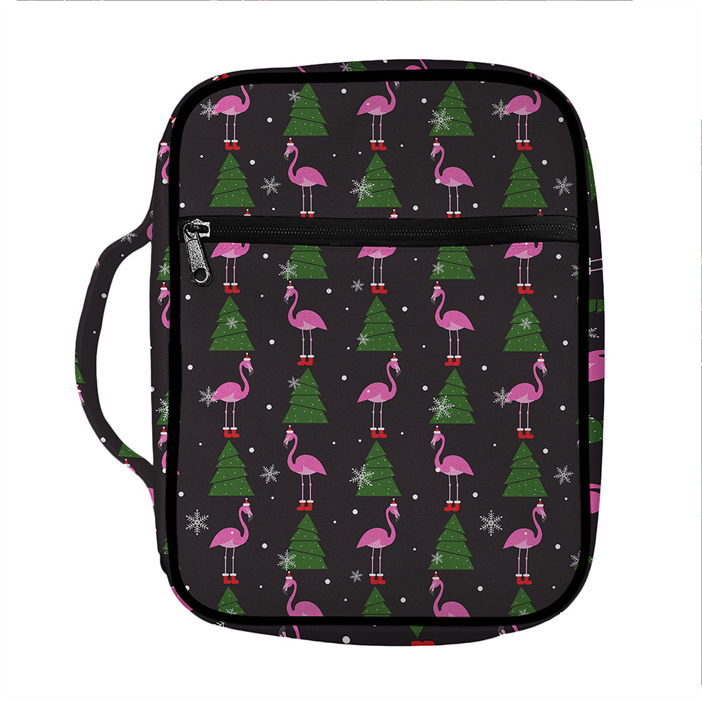 Pink Christmas Flamingo Pattern Print Front Pocket Bible Bag