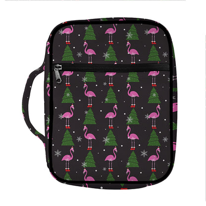 Pink Christmas Flamingo Pattern Print Front Pocket Bible Bag