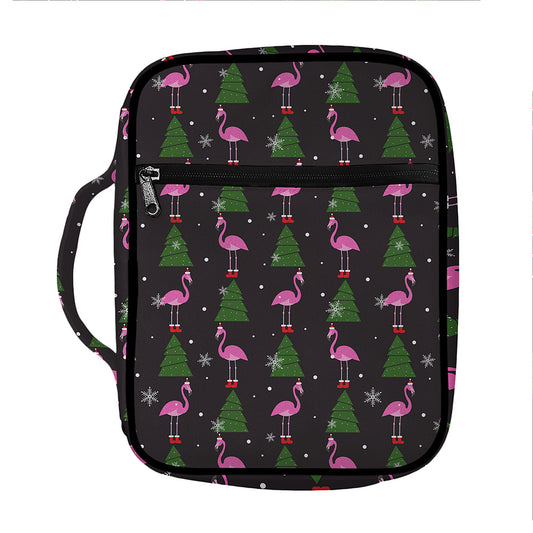 Pink Christmas Flamingo Pattern Print Front Pocket Bible Bag