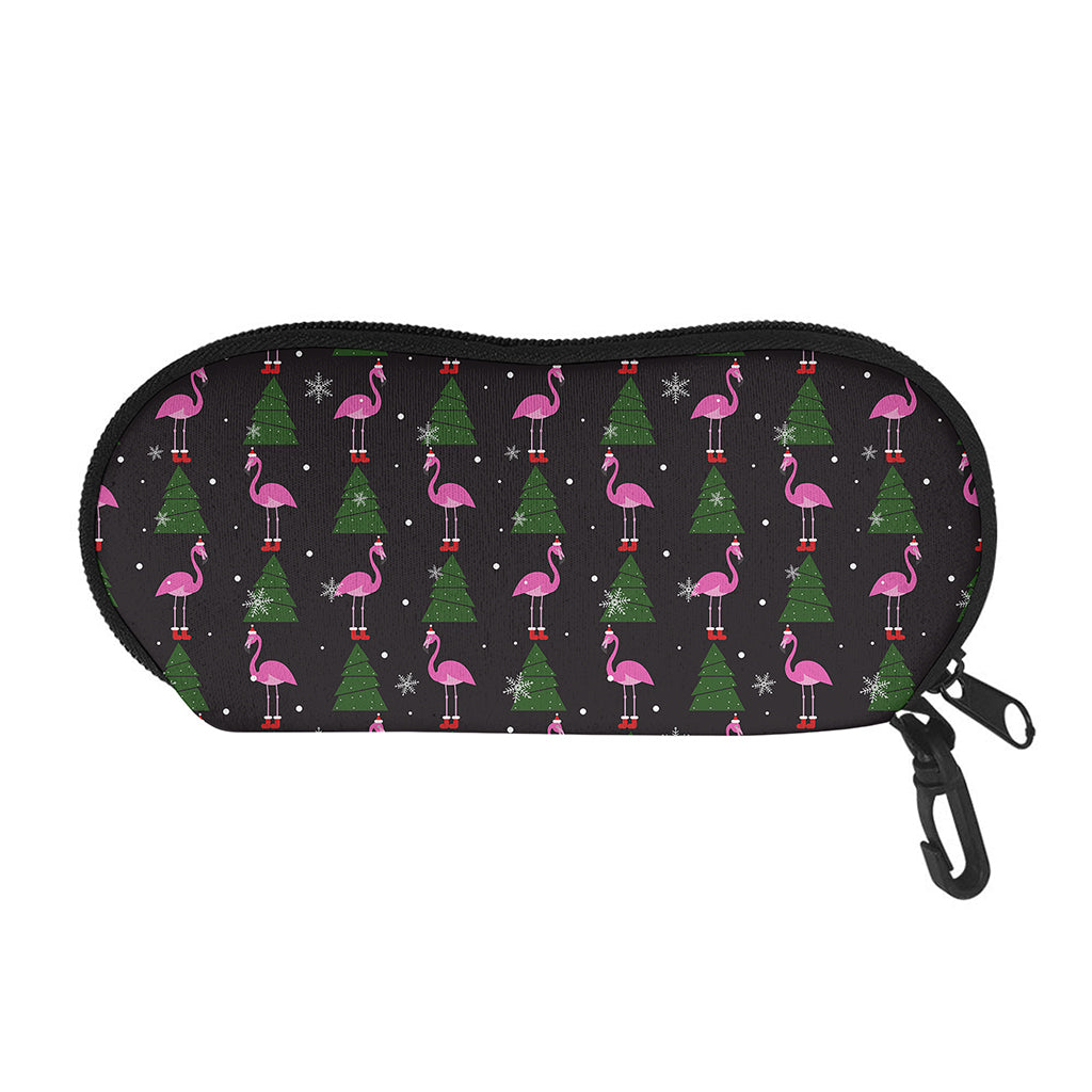 Pink Christmas Flamingo Pattern Print Glasses Case