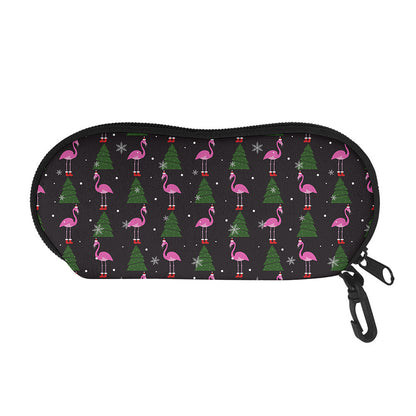 Pink Christmas Flamingo Pattern Print Glasses Case