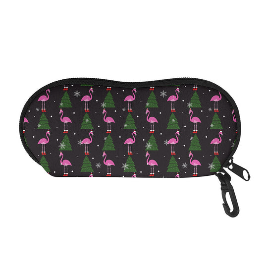 Pink Christmas Flamingo Pattern Print Glasses Case