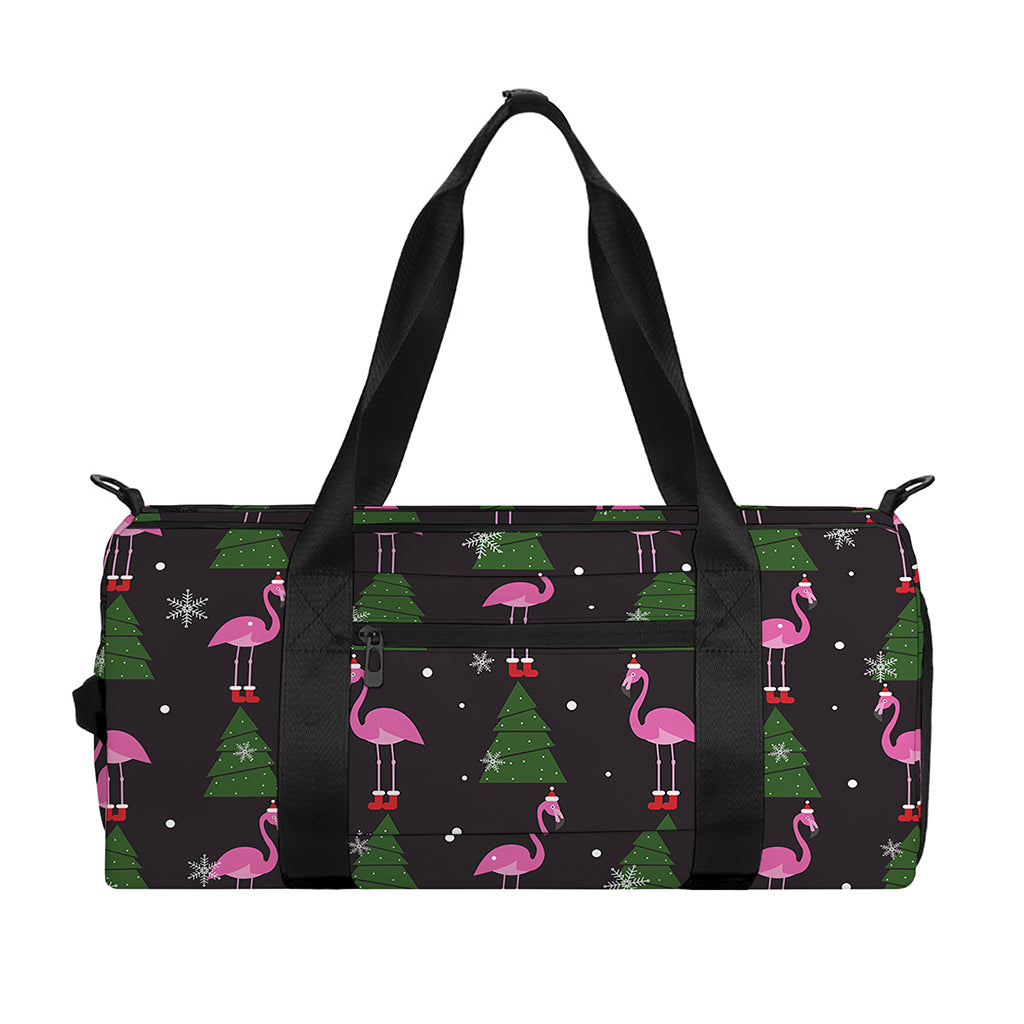 Pink Christmas Flamingo Pattern Print Gym Bag