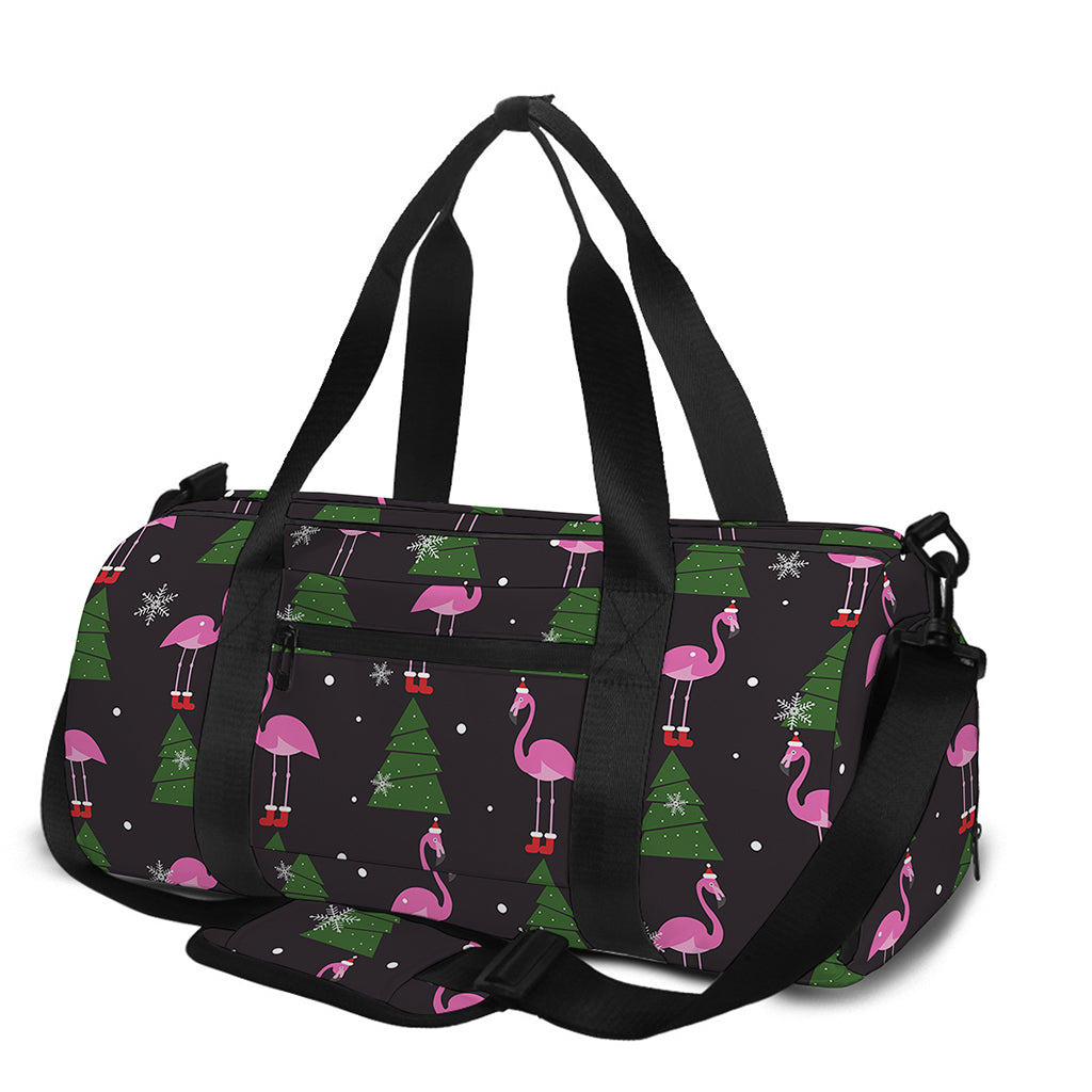 Pink Christmas Flamingo Pattern Print Gym Bag