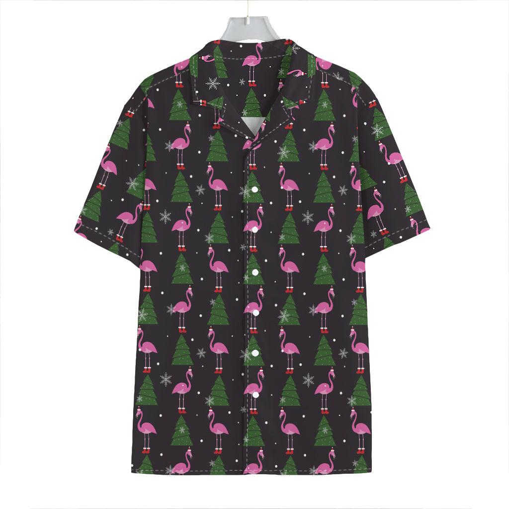 Pink Christmas Flamingo Pattern Print Hawaiian Shirt