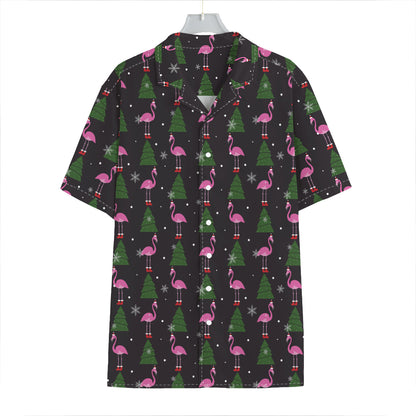 Pink Christmas Flamingo Pattern Print Hawaiian Shirt