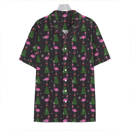 Pink Christmas Flamingo Pattern Print Hawaiian Shirt