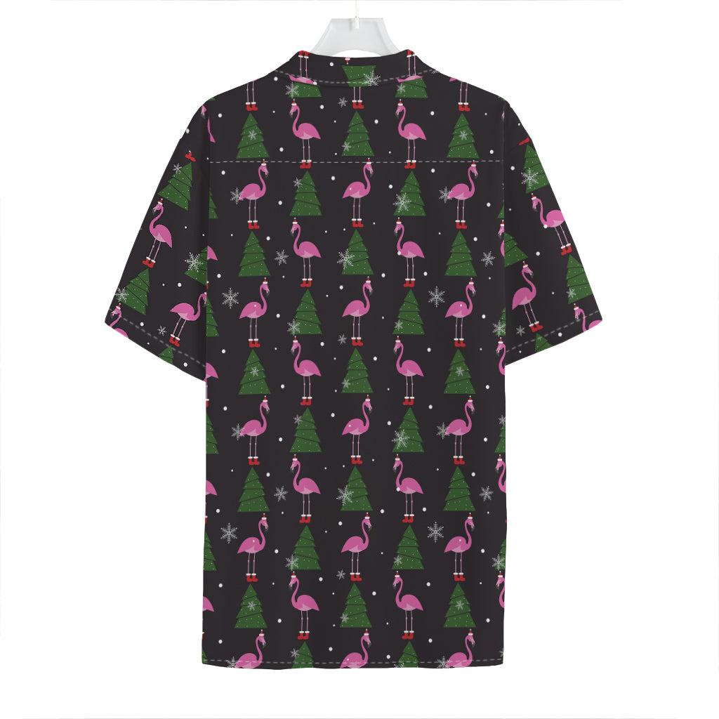 Pink Christmas Flamingo Pattern Print Hawaiian Shirt