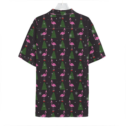 Pink Christmas Flamingo Pattern Print Hawaiian Shirt