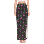 Pink Christmas Flamingo Pattern Print High Slit Maxi Skirt