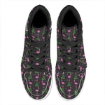 Pink Christmas Flamingo Pattern Print High Top Leather Sneakers