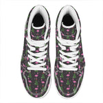 Pink Christmas Flamingo Pattern Print High Top Leather Sneakers