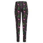 Pink Christmas Flamingo Pattern Print High-Waisted Pocket Leggings