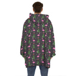 Pink Christmas Flamingo Pattern Print Hoodie Blanket