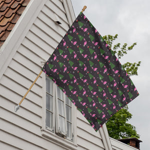 Pink Christmas Flamingo Pattern Print House Flag