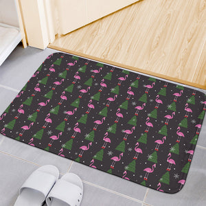 Pink Christmas Flamingo Pattern Print Indoor Door Mat