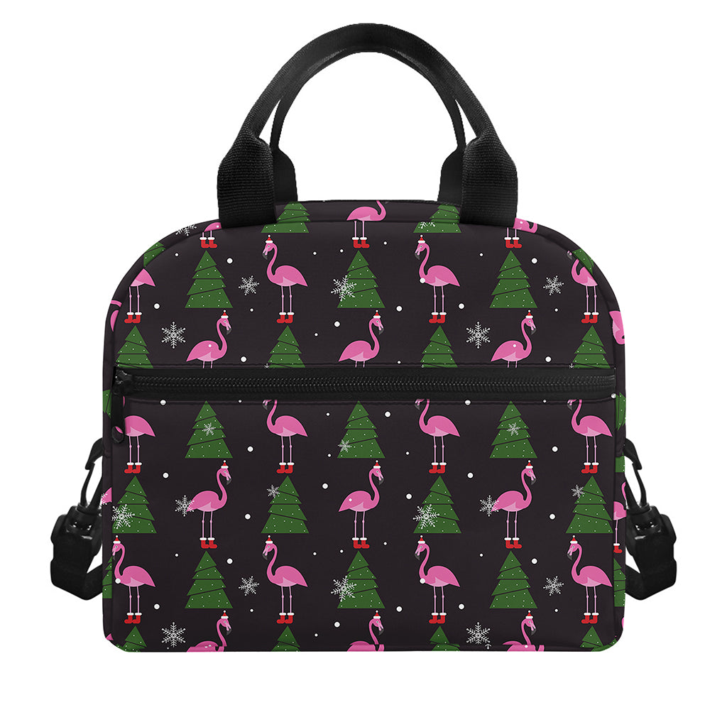 Pink Christmas Flamingo Pattern Print Insulated Lunch Bag