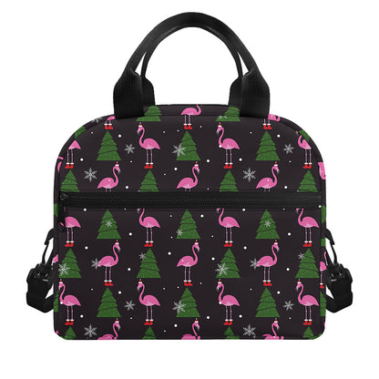 Pink Christmas Flamingo Pattern Print Insulated Lunch Bag