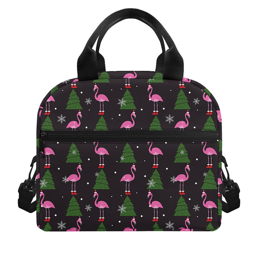 Pink Christmas Flamingo Pattern Print Insulated Lunch Bag