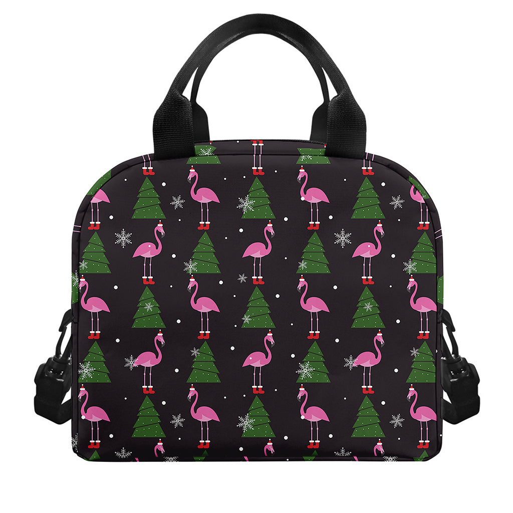 Pink Christmas Flamingo Pattern Print Insulated Lunch Bag