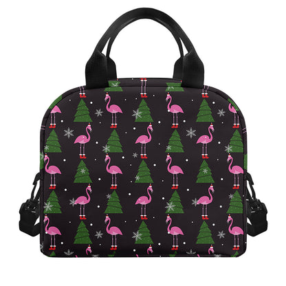 Pink Christmas Flamingo Pattern Print Insulated Lunch Bag
