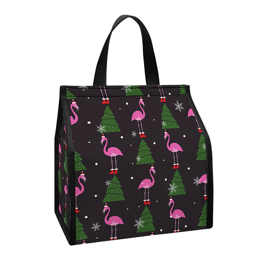 Pink Christmas Flamingo Pattern Print Insulated Lunch Tote