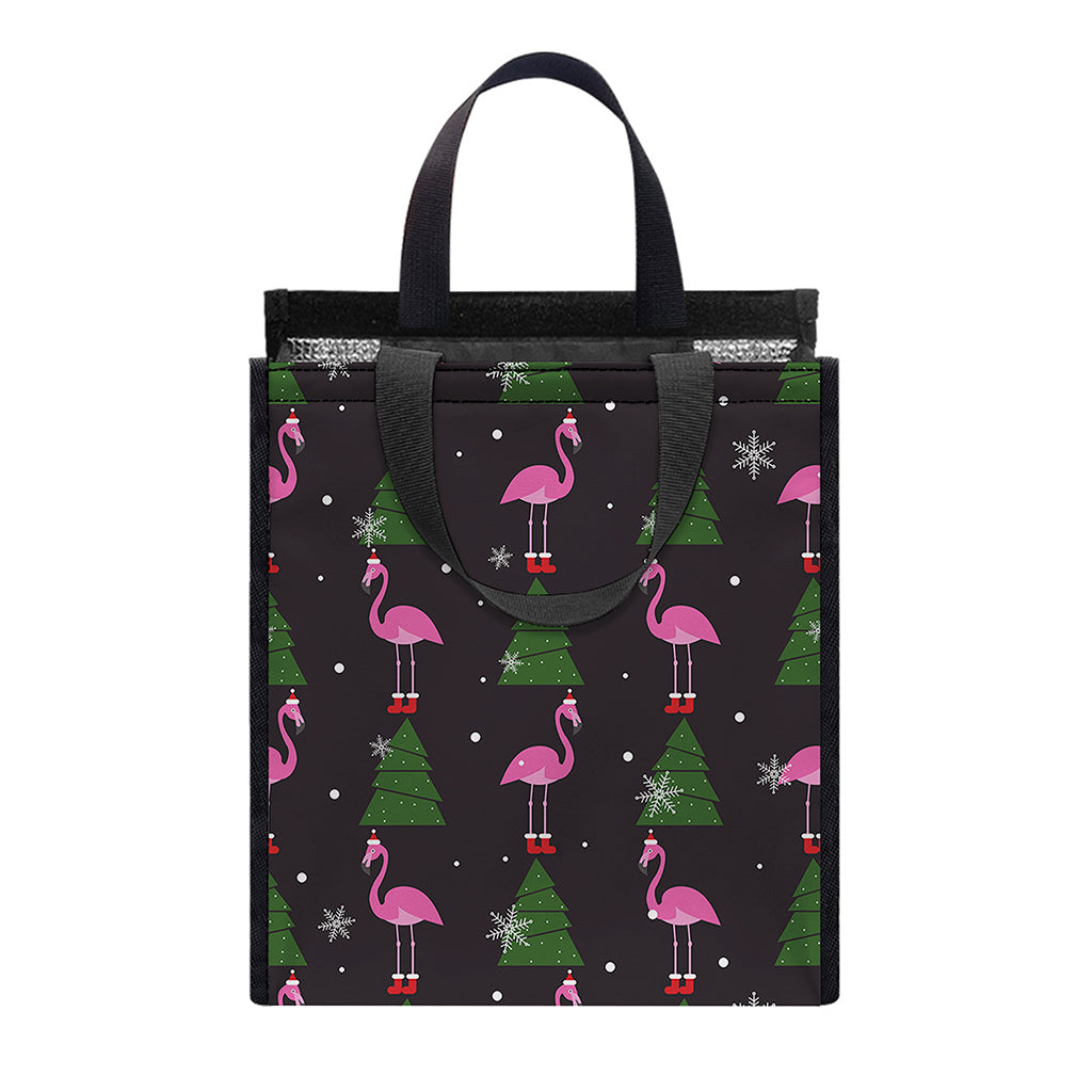 Pink Christmas Flamingo Pattern Print Insulated Lunch Tote