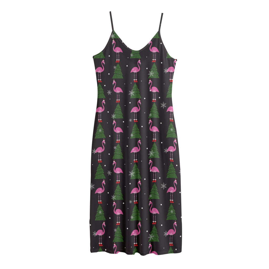 Pink Christmas Flamingo Pattern Print Jersey Midi Cami Dress