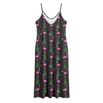 Pink Christmas Flamingo Pattern Print Jersey Midi Cami Dress