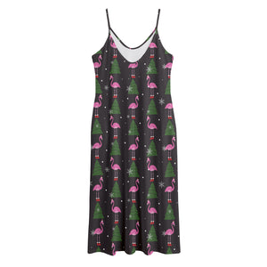 Pink Christmas Flamingo Pattern Print Jersey Midi Cami Dress