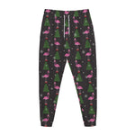 Pink Christmas Flamingo Pattern Print Jogger Pants