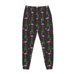 Pink Christmas Flamingo Pattern Print Jogger Pants