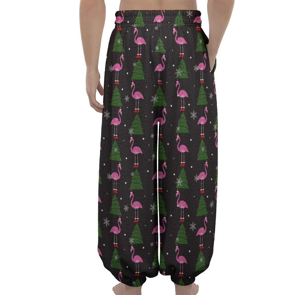 Pink Christmas Flamingo Pattern Print Lantern Pants