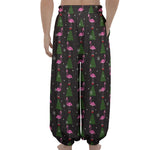 Pink Christmas Flamingo Pattern Print Lantern Pants