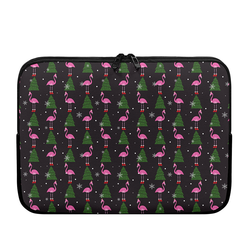 Pink Christmas Flamingo Pattern Print Laptop Sleeve