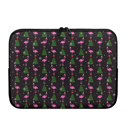 Pink Christmas Flamingo Pattern Print Laptop Sleeve