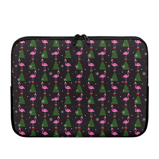 Pink Christmas Flamingo Pattern Print Laptop Sleeve