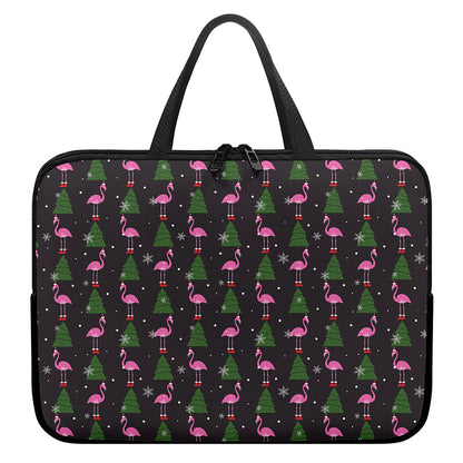 Pink Christmas Flamingo Pattern Print Laptop Sleeve With Handle