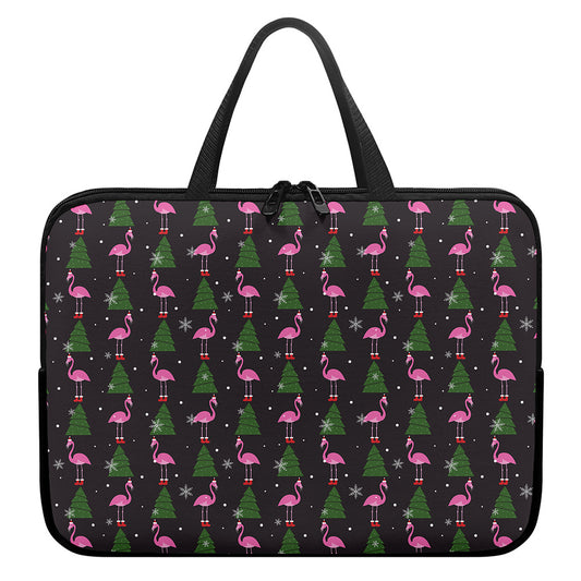 Pink Christmas Flamingo Pattern Print Laptop Sleeve With Handle