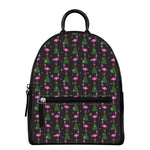 Pink Christmas Flamingo Pattern Print Leather Backpack