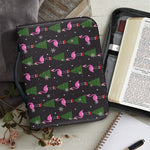 Pink Christmas Flamingo Pattern Print Leather Bible Cover