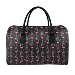 Pink Christmas Flamingo Pattern Print Leather Duffle Bag