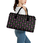Pink Christmas Flamingo Pattern Print Leather Duffle Bag